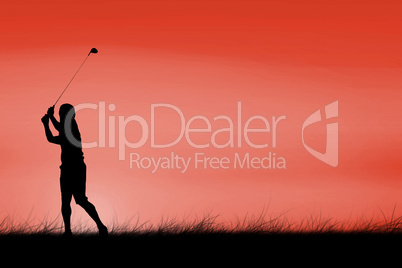 Composite image of man playing golf