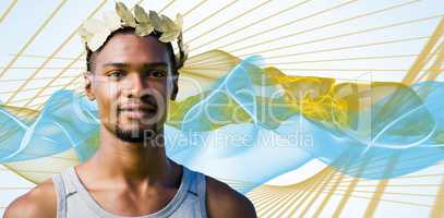 Composite image of portrait of victorious sportsman with crown o