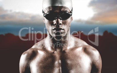 Composite image of swimmer ready to dive