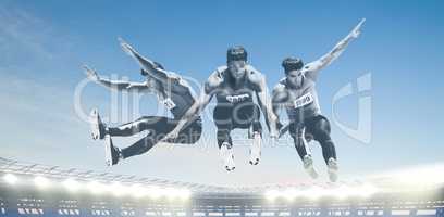 Composite image of sportsman are jumping