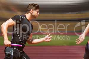 Composite image of athletic man running a relays