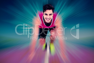 Composite image of athlete man in ready to run position
