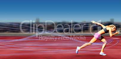 Composite image of sporty woman running