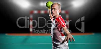 Composite image of sportsman throwing a ball