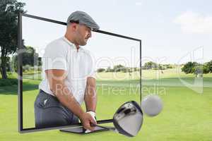 Composite image of golf player taking a shot
