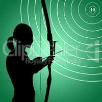 Composite image of rear view of sportswoman practising archery