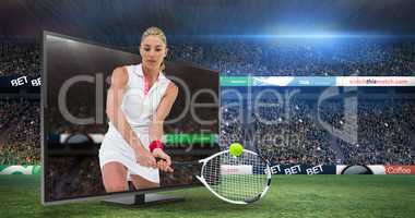 Composite image of athlete playing tennis with a racket