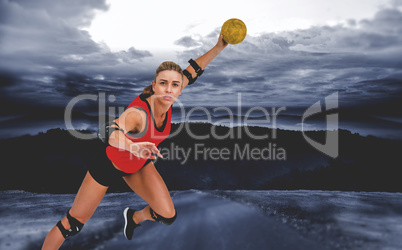 Composite image of female athlete throwing handball Composite image of female athlete throwing handball
