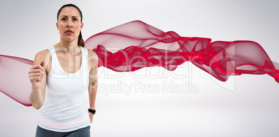 Composite image of athlete woman running on white background