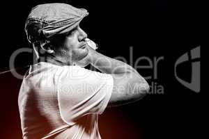 Composite image of portrait of golf player taking a shot