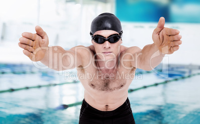 Composite image of swimmer preparing to dive