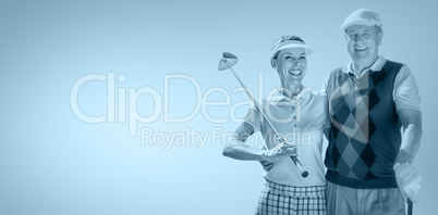 Composite image of couple golf players looking the camera