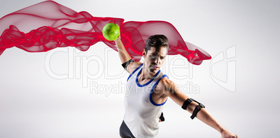 Composite image of confident athlete man throwing a ball