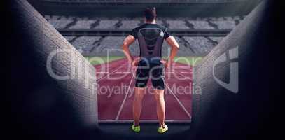 Composite image of athlete man posing with hands on hips