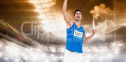 Composite image of male athlete posing after victory