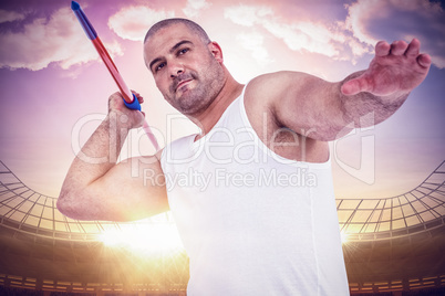 Composite image of athlete preparing to throw javelin