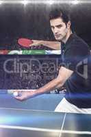 Composite image of confident male athlete playing table tennis