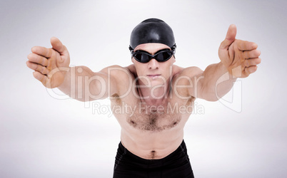 Composite image of swimmer preparing to dive