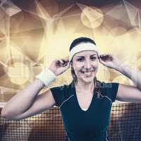 Composite image of female athlete wearing headband and wristband