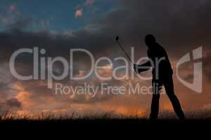 Composite image of golf player taking a shot