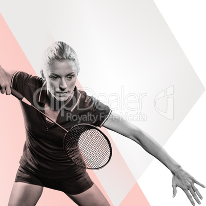 Composite image of badminton player playing badminton