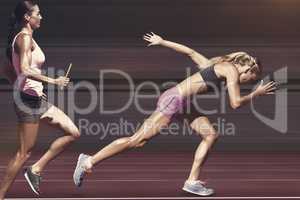 Composite image of sporty woman running