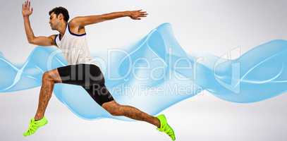 Composite image of male athlete running on white background