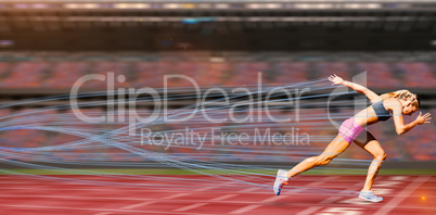 Composite image of sporty woman running