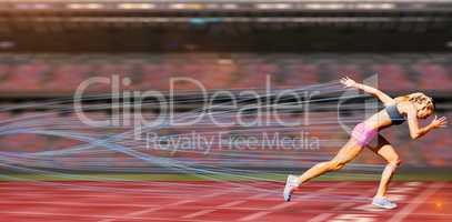 Composite image of sporty woman running