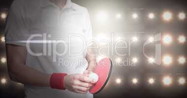 Composite image of female athlete posing with ping pong racket