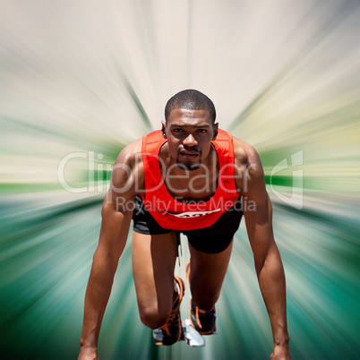 Composite image of athlete man in the starting block
