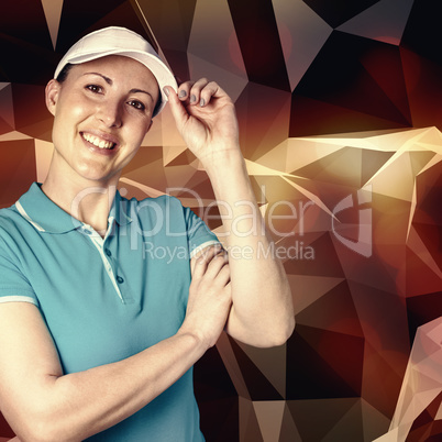 Composite image of sportswoman posing on black background