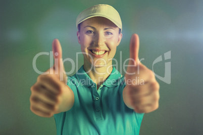 Composite image of sportswoman posing on black background