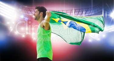 Composite image of profile view of brazilian sportsman is holdin