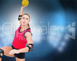 Composite image of female athlete throwing handball