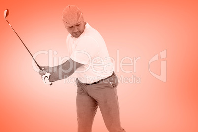 Composite image of golf player taking a shot