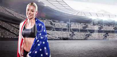 Athlete posing with american flag after victory