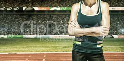 Composite image of sportswoman posing and smiling