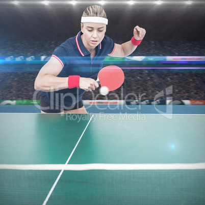 Composite image of female athlete playing ping pong