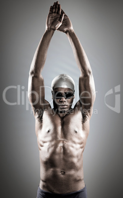 Composite image of swimmer ready to dive