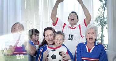 Composite image of family watching a football match in televisio