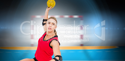 Composite image of female athlete throwing handball