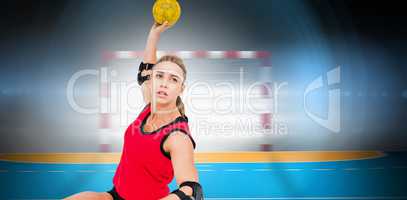 Composite image of female athlete throwing handball