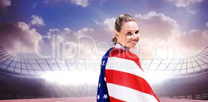Portrait of happy american sportswoman posing