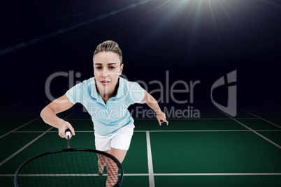 Composite image of pretty blonde playing badminton