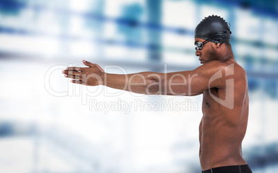 Composite image of swimmer ready to dive