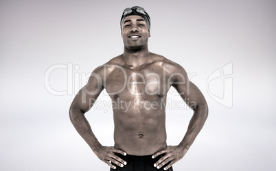 Composite image of swimmer smiling and posing