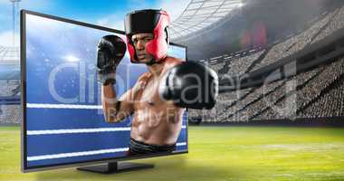 Composite image of boxer performing upright stance