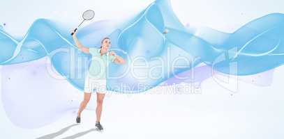 Composite image of sportswoman is playing badminton