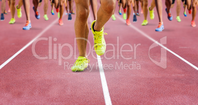 Composite image of close up of sportsman legs running